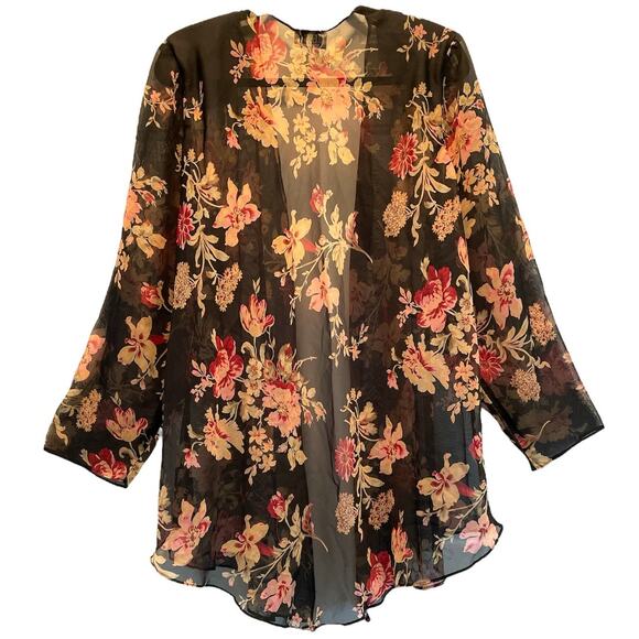 JBS Vintage Black Transparent Floral Kimono size 22W - Picture 3 of 8